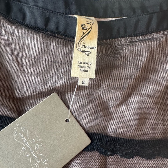 Anthropologie Black Embroidered Overlay A-Line Skirt on Nude Lining - Picture 10 of 11